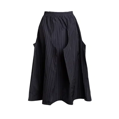 Bianca Popp Women's Blue Traveler Skirt In Navy Taffeta With White Stripes