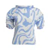 Bianca Popp Women's Blue / White Puff Blouse With Collar In Soft Blue And White In Blue/white