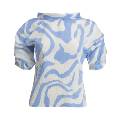 Bianca Popp Women's Blue / White Puff Blouse With Collar In Soft Blue And White In Blue/white