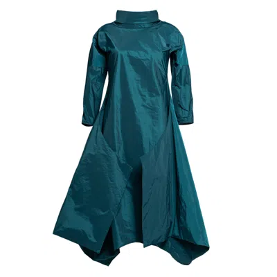 Bianca Popp Women's Green / Blue Many Angles Dress In Teal Taffeta