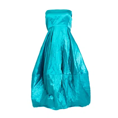 Bianca Popp Women's Green Gifted Dress With Back Ribbon In Aqua Taffeta
