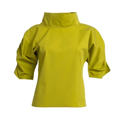 Bianca Popp Women's Green Puff Blouse With Collar In Lime Cotton Mix