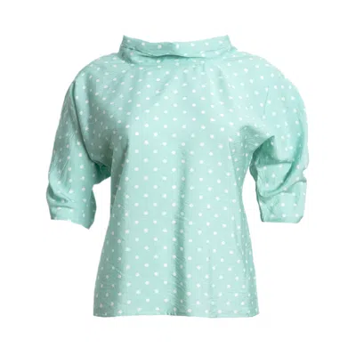Bianca Popp Women's Green Puff Blouse With Collar In Mint Dotted