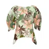 Bianca Popp Women's Green Puff Blouse With Flaps In Mint Floral Print In Green