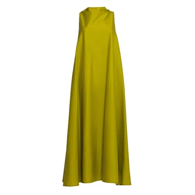 Bianca Popp Women's Green / Yellow Bell Dress Long In Lime Cotton Blend In Multi