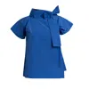 Bianca Popp Women's Halves Blouse With Shoulder Ribbon In Blue Taffeta In Blue