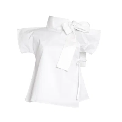 Bianca Popp Women's Halves Blouse With Shoulder Ribbon In White Cotton