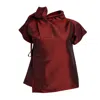 Bianca Popp Women's Halves Shoulder Ribbon Asymmetrical Blouse In Red Taffeta In Red