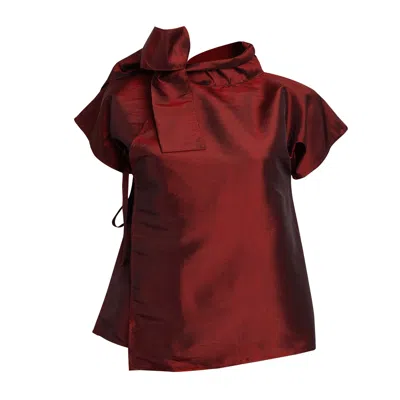 Bianca Popp Women's Halves Shoulder Ribbon Asymmetrical Blouse In Red Taffeta