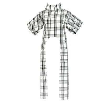 Bianca Popp Women's Long Sides Top In White Tartan Taffeta