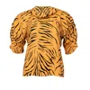 Bianca Popp Women's Neutrals Puff Blouse With Collar In Beige Animal Print In Beige