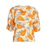 Bianca Popp Women's Neutrals Puff Blouse With Collar In Beige Viscose With Papaya Print In Beige