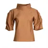 Bianca Popp Women's Neutrals Puff Blouse With Collar In Nude In Brown