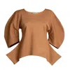 Bianca Popp Women's Neutrals Puff Blouse With Flaps In Nude In Brown