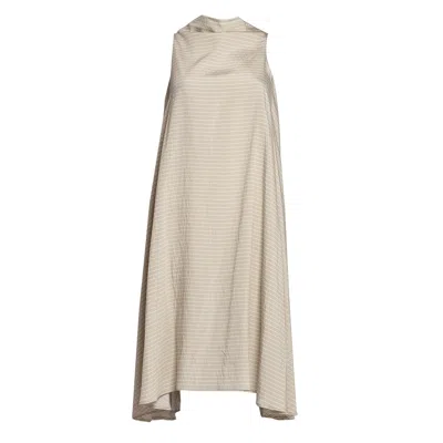 Bianca Popp Women's Neutrals / White Bell Dress Midi In Beige And White Stripes Viscose