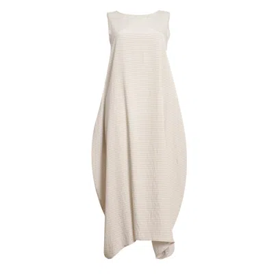 Bianca Popp Women's Neutrals / White Semiballoon Dress In Beige With White Stripes