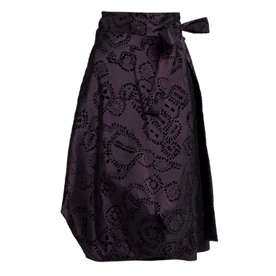 Bianca Popp Women's Pink / Purple / Black Wrapped Skirt In Purple Taffeta With Black Flowers In Pink/purple/black