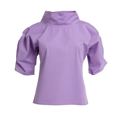 Bianca Popp Women's Pink / Purple Puff Blouse With Collar In Lilac Cotton Mix In Pink/purple