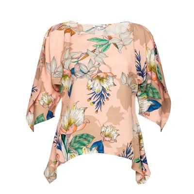 Bianca Popp Women's Pink / Purple Puff Blouse With Flaps In Pink Floral Print In Pink/purple