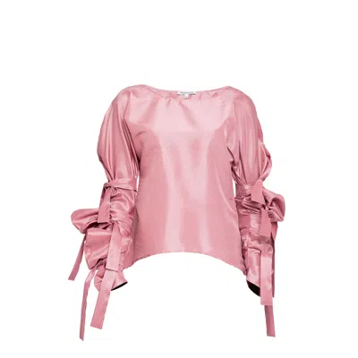 Bianca Popp Women's Pink / Purple Ribbon Wrapped Blouse In Pink Taffeta In Pink/purple