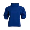 Bianca Popp Women's Puff Blouse With Collar In Blue Cotton Mix In Blue