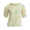 Bianca Popp Women's Puff Blouse With Collar In Green Print In Green