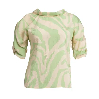 Bianca Popp Women's Puff Blouse With Collar In Green Print