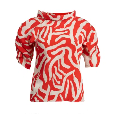 Bianca Popp Women's Puff Blouse With Collar In Red Print