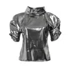 Bianca Popp Women's Puff Blouse With Collar In Shiny Silver In Silver