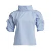 Bianca Popp Women's Puff Blouse With Collar In Soft Blue Cotton In Blue