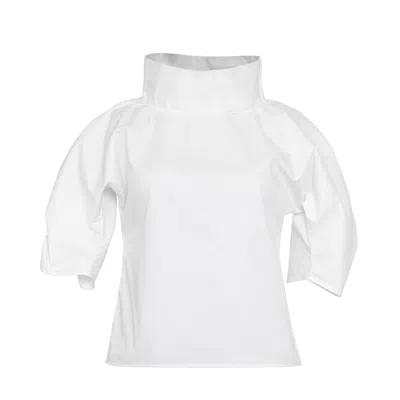 Bianca Popp Women's Puff Blouse With Collar In White Cotton