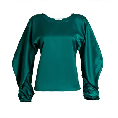 Bianca Popp Women's Puff Blouse With Long Sleeves In Teal Green