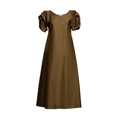 Bianca Popp Women's Puff Dress With Wrinkled Shoulders In Green Cotton