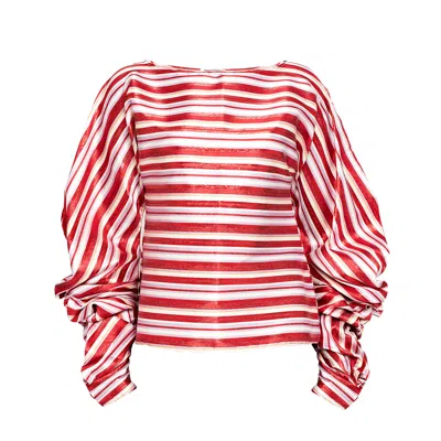 Bianca Popp Women's Puff Long Sleeves Blouse In Candy Stripes In Red