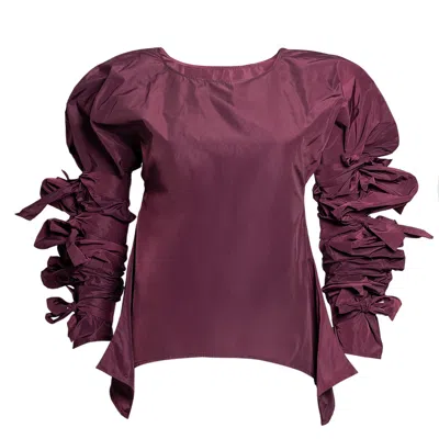 Bianca Popp Women's Purple Ribbon Wrapped Blouse In Bordeaux Taffeta