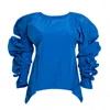 Bianca Popp Women's Ribbon Wrapped Blouse In Blue Taffeta In Blue