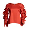Bianca Popp Women's Ribbon Wrapped Blouse In Crimson Red Cotton In Red