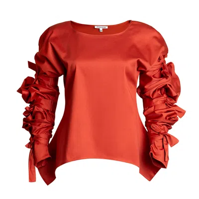 Bianca Popp Women's Ribbon Wrapped Blouse In Crimson Red Cotton