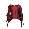 Bianca Popp Women's Ribbon Wrapped Blouse In Red Taffeta In Red