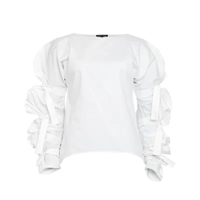Bianca Popp Women's Ribbon Wrapped Blouse In White Cotton