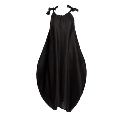 Bianca Popp Women's Semiballoon Dress With Ribbons In Black Linen