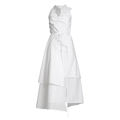 Bianca Popp Women's Asymmetrical Collar Bareback Dress In White Cotton