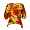 Bianca Popp Women's Yellow / Orange Puff Blouse With Flaps In Orange Floral Print In Yellow/orange