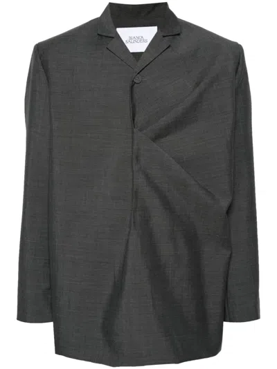 Bianca Saunders Grey Gathered Single-breasted Blazer In Grau