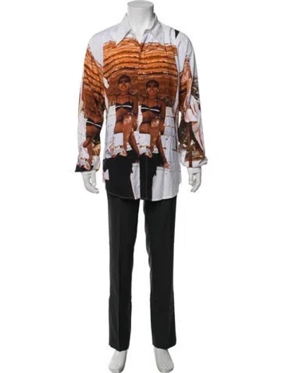 Pre-owned Bianca Saunders Graphic Print Long Sleeve Shirt In Orange