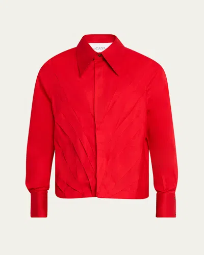 Bianca Saunders Men's Multi-pleat Poplin Blouson Jacket In Salsa