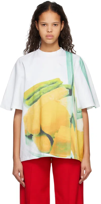 Bianca Saunders White Printed T-shirt In Light Blue/green/yel