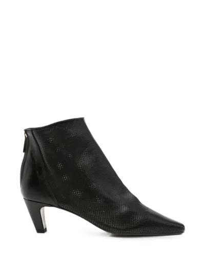 Biancadi Perforated Leather Ankle Boots In Black