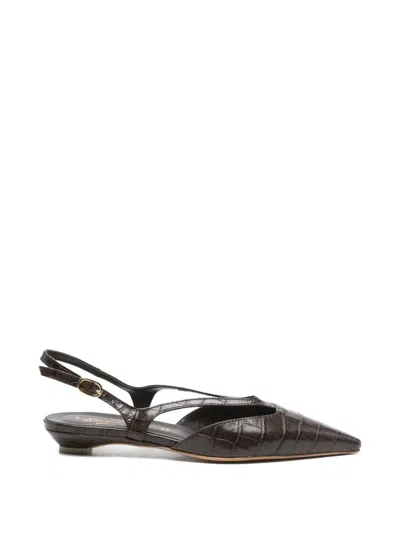 Biancadi Pointed-toe Croc-effect Pumps In Brown