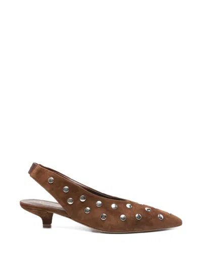 Biancadi Studded-embellishment Slingback Pumps In Brown